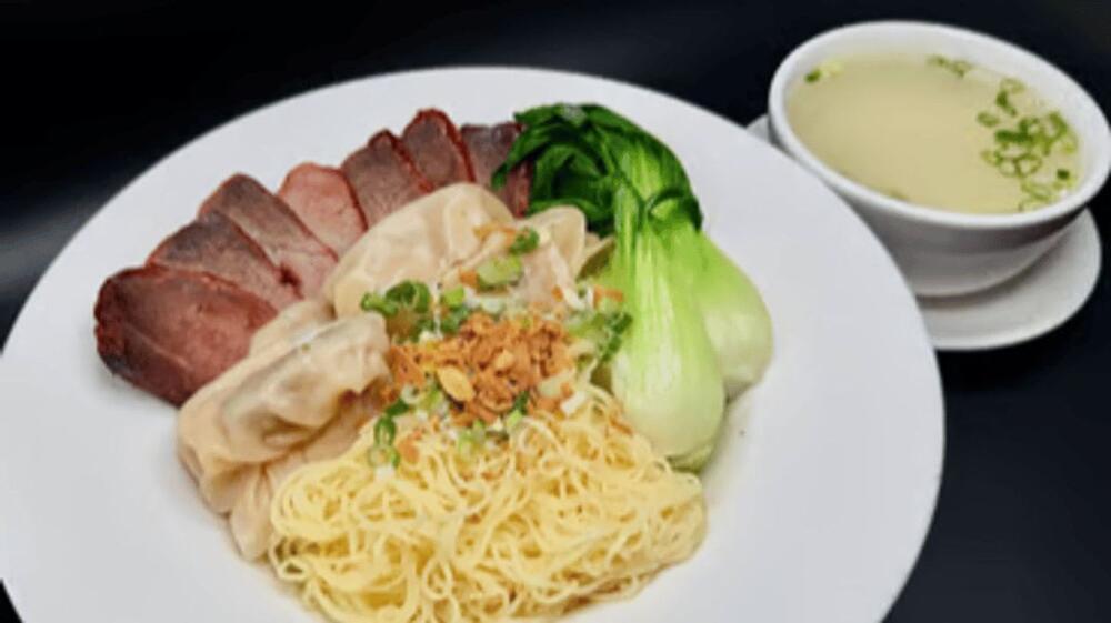 D. Roast Pork with Shrimp Wonton and Stir Fried Egg Noodles